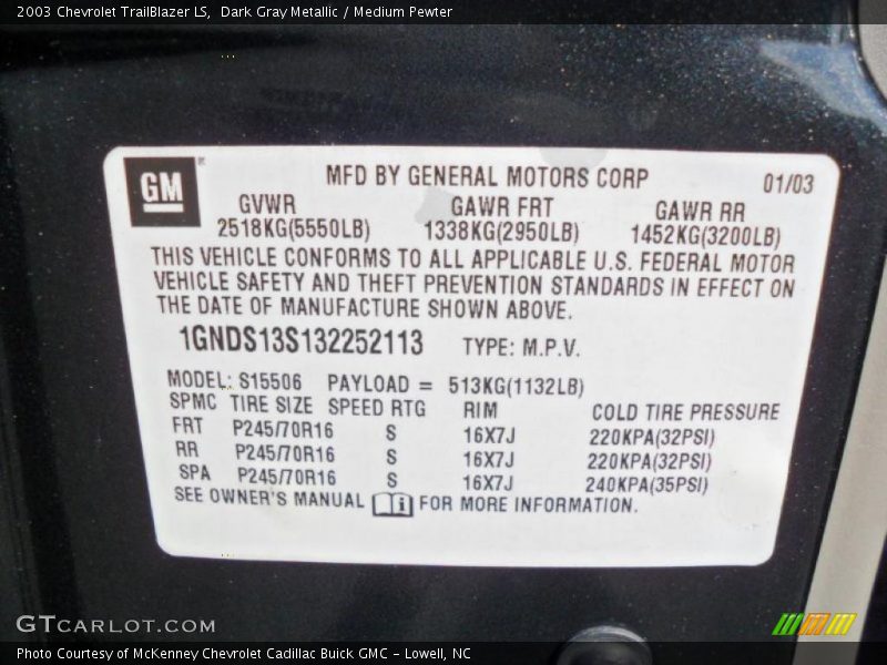 Dark Gray Metallic / Medium Pewter 2003 Chevrolet TrailBlazer LS