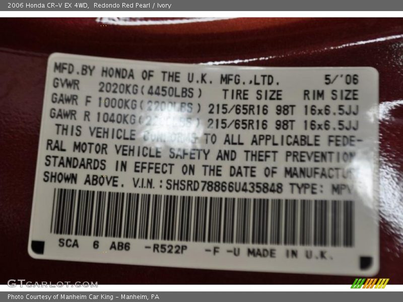 Redondo Red Pearl / Ivory 2006 Honda CR-V EX 4WD