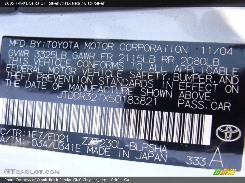 Silver Streak Mica / Black/Silver 2005 Toyota Celica GT