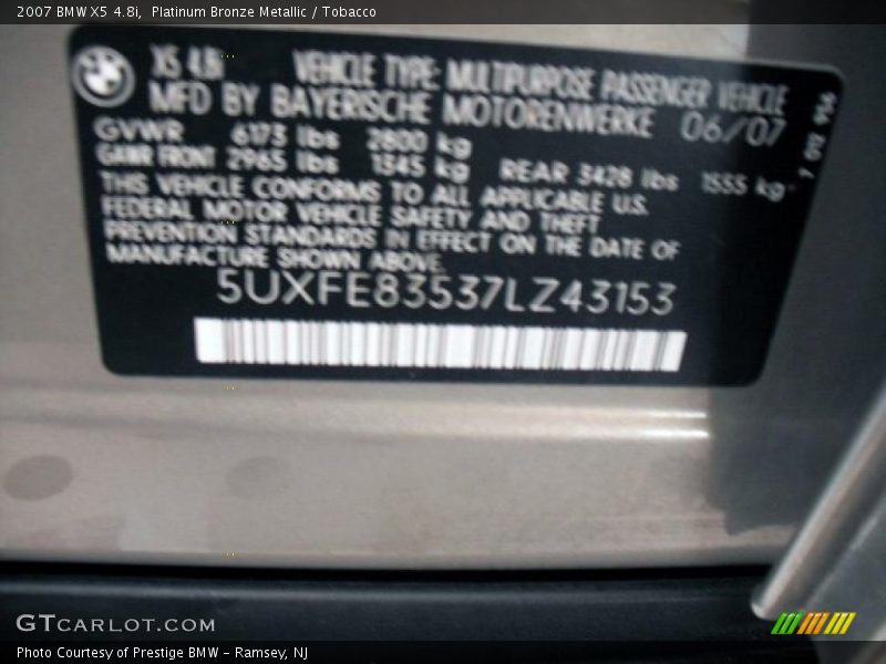 Platinum Bronze Metallic / Tobacco 2007 BMW X5 4.8i