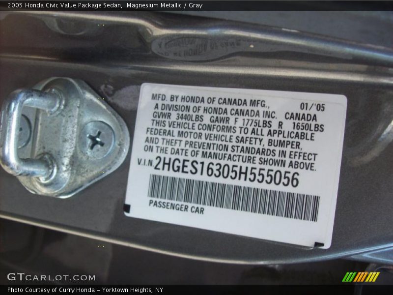 Magnesium Metallic / Gray 2005 Honda Civic Value Package Sedan
