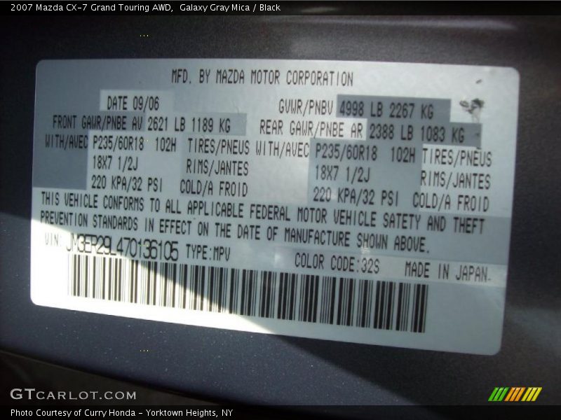 Galaxy Gray Mica / Black 2007 Mazda CX-7 Grand Touring AWD