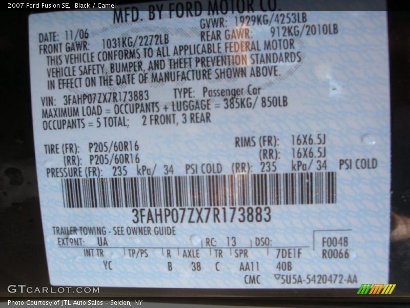 Black / Camel 2007 Ford Fusion SE