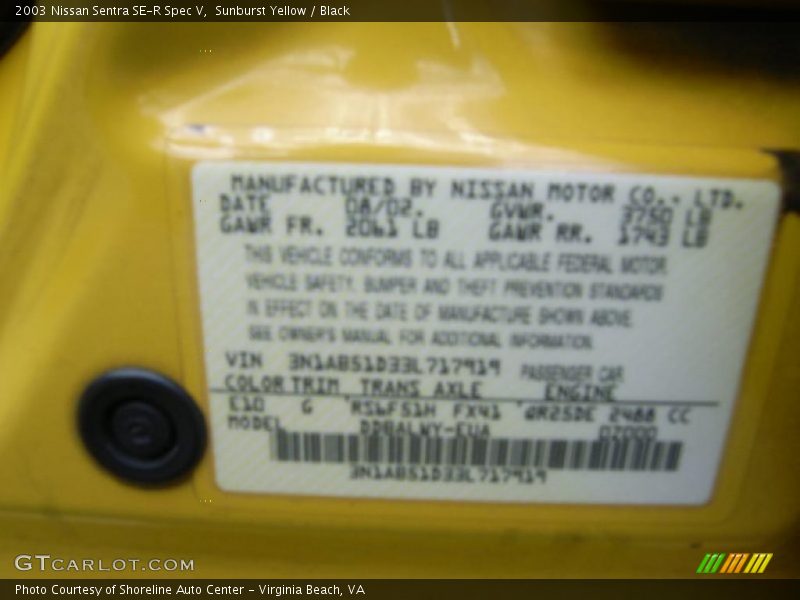 Sunburst Yellow / Black 2003 Nissan Sentra SE-R Spec V