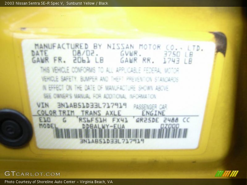 Sunburst Yellow / Black 2003 Nissan Sentra SE-R Spec V