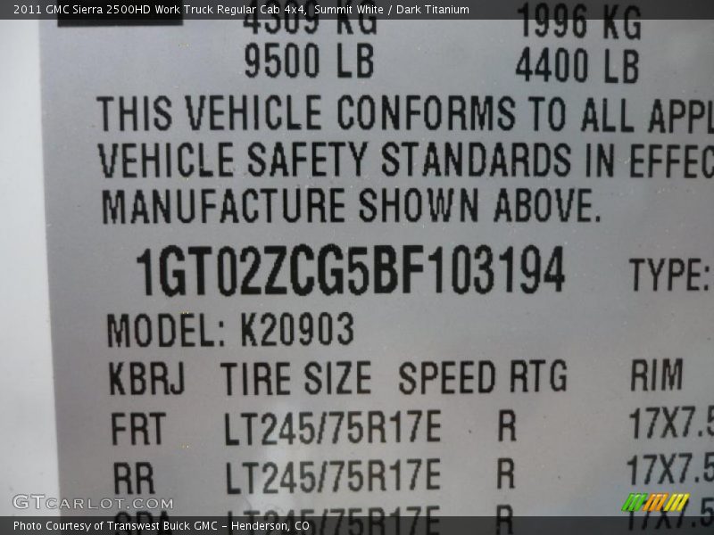 Summit White / Dark Titanium 2011 GMC Sierra 2500HD Work Truck Regular Cab 4x4