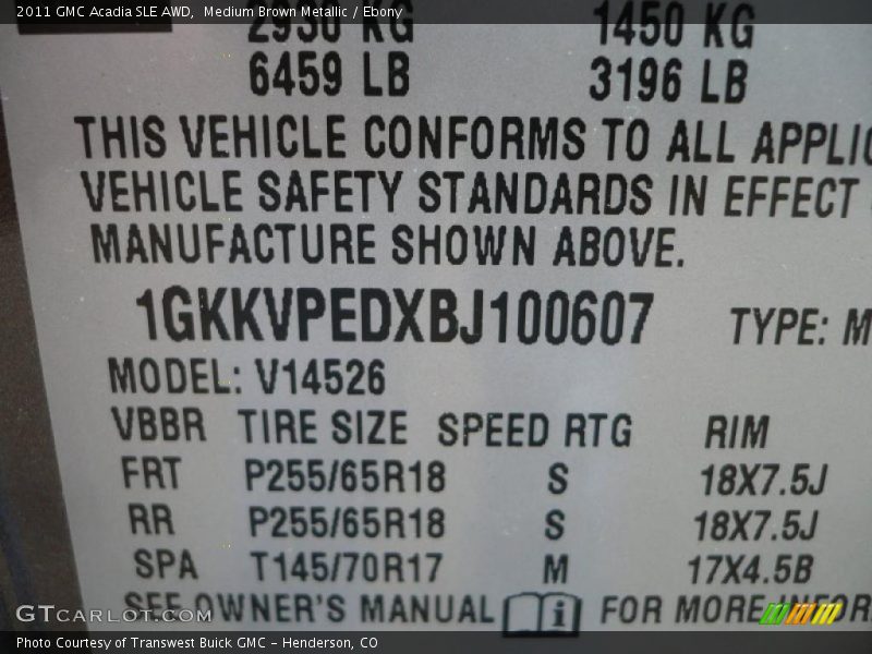 Medium Brown Metallic / Ebony 2011 GMC Acadia SLE AWD