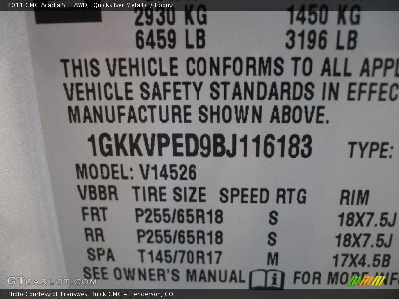 Quicksilver Metallic / Ebony 2011 GMC Acadia SLE AWD