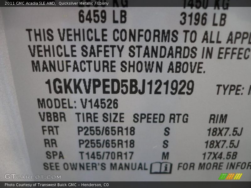 Quicksilver Metallic / Ebony 2011 GMC Acadia SLE AWD
