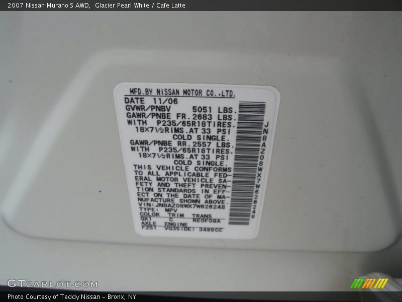 Glacier Pearl White / Cafe Latte 2007 Nissan Murano S AWD
