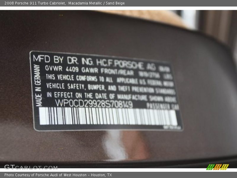 Macadamia Metallic / Sand Beige 2008 Porsche 911 Turbo Cabriolet