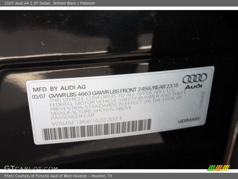 Brilliant Black / Platinum 2007 Audi A4 2.0T Sedan