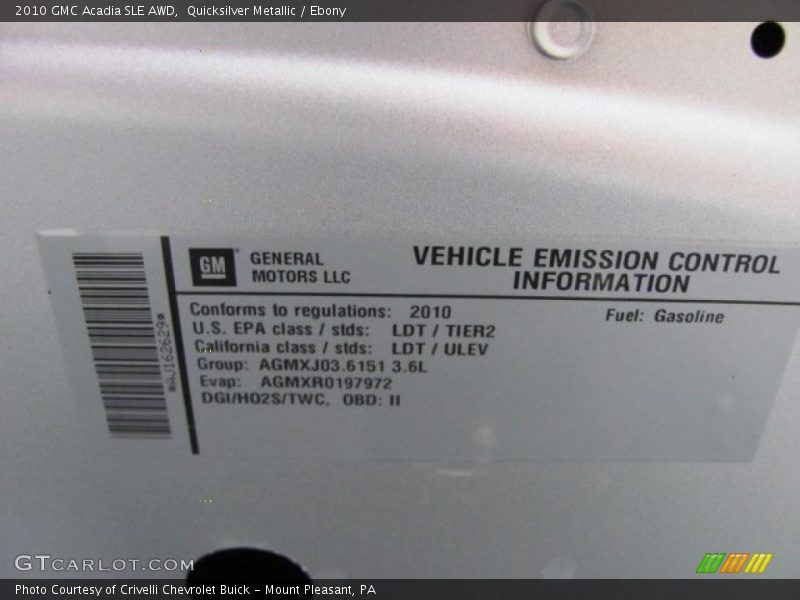 Quicksilver Metallic / Ebony 2010 GMC Acadia SLE AWD