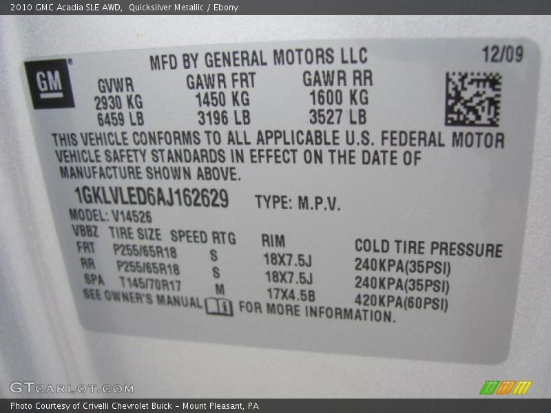 Quicksilver Metallic / Ebony 2010 GMC Acadia SLE AWD