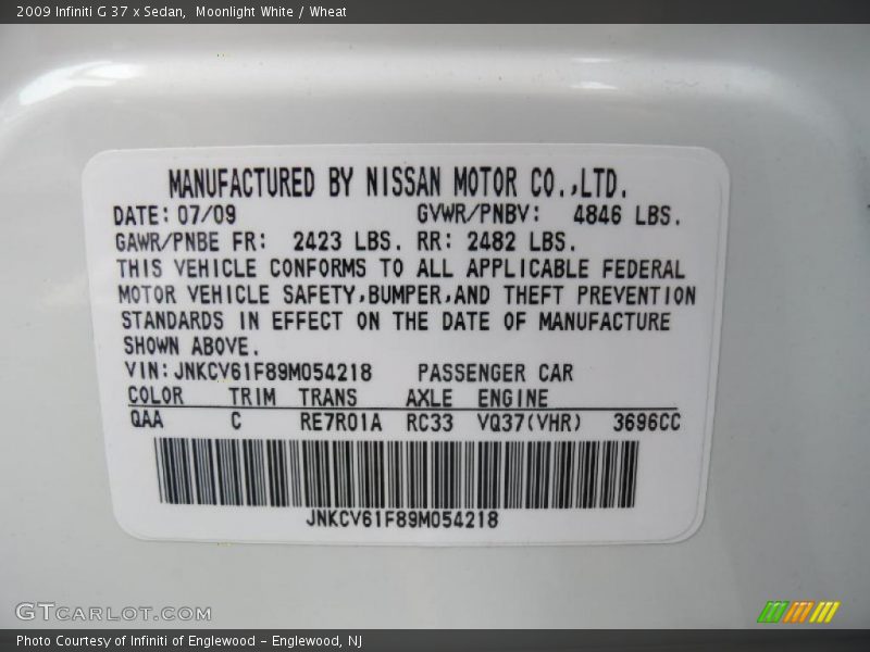 Moonlight White / Wheat 2009 Infiniti G 37 x Sedan