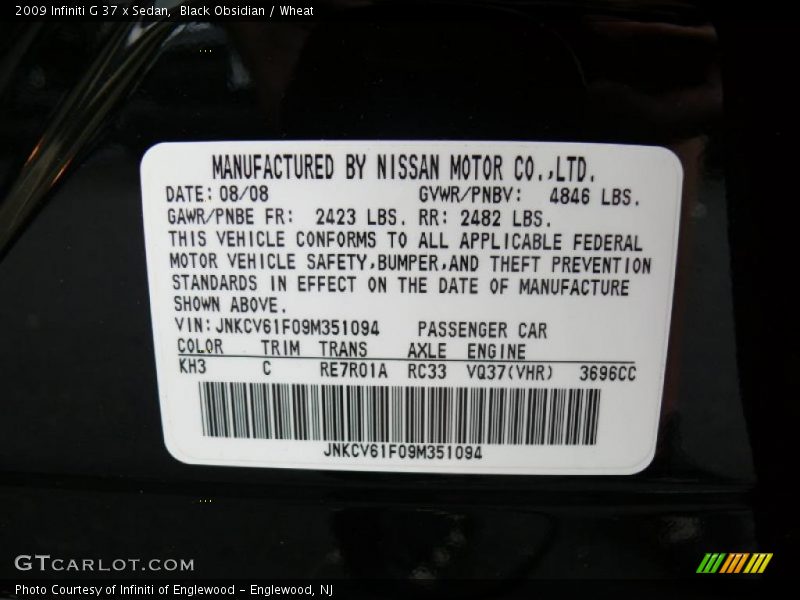 Black Obsidian / Wheat 2009 Infiniti G 37 x Sedan