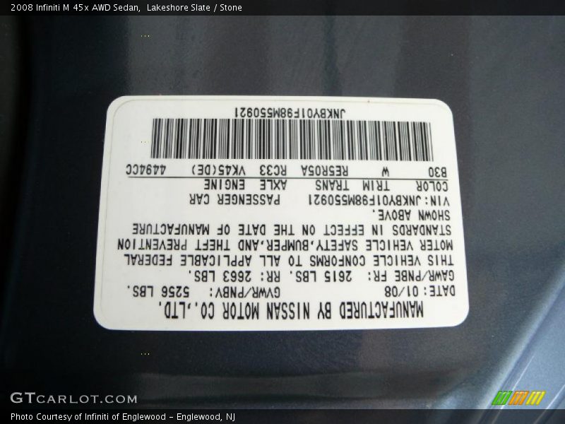 Lakeshore Slate / Stone 2008 Infiniti M 45x AWD Sedan