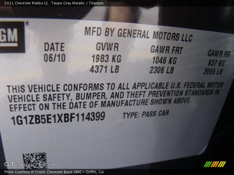Taupe Gray Metallic / Titanium 2011 Chevrolet Malibu LS