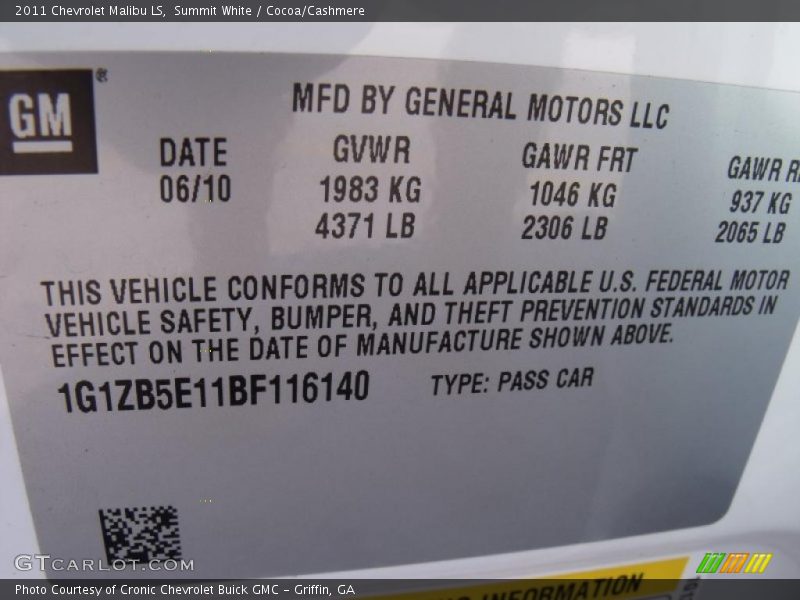 Summit White / Cocoa/Cashmere 2011 Chevrolet Malibu LS