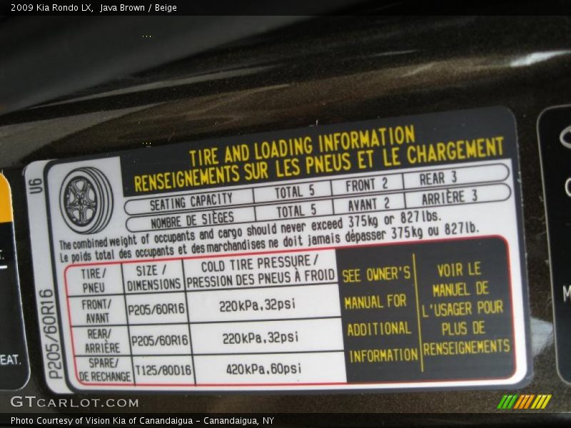 Java Brown / Beige 2009 Kia Rondo LX