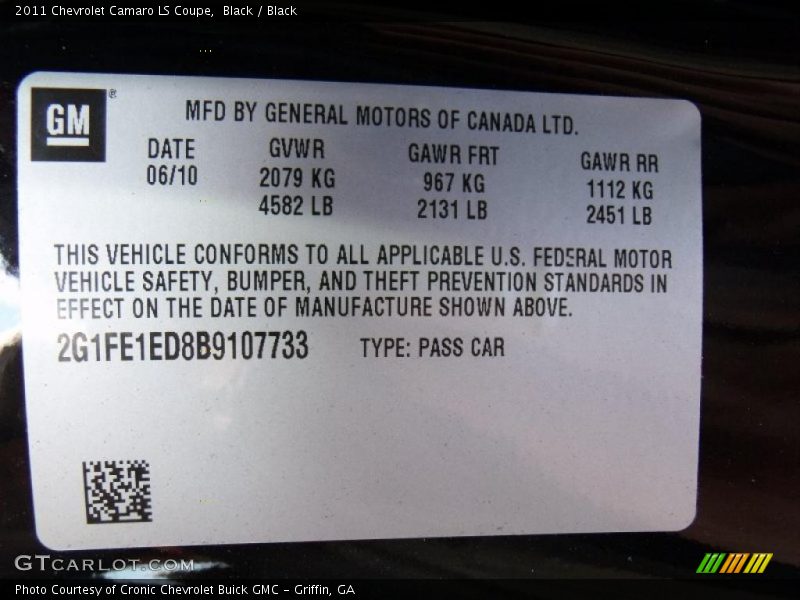 Black / Black 2011 Chevrolet Camaro LS Coupe