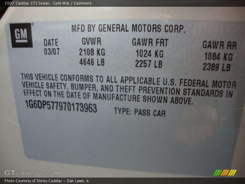 Gold Mist / Cashmere 2007 Cadillac CTS Sedan
