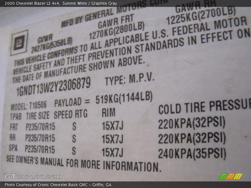 Summit White / Graphite Gray 2000 Chevrolet Blazer LS 4x4
