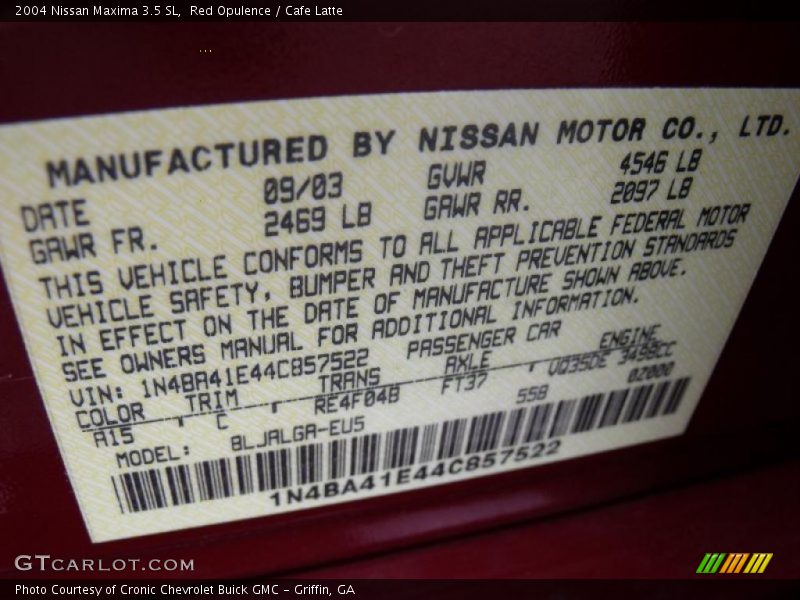 Red Opulence / Cafe Latte 2004 Nissan Maxima 3.5 SL