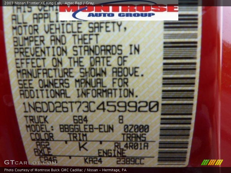 Aztec Red / Gray 2003 Nissan Frontier XE King Cab