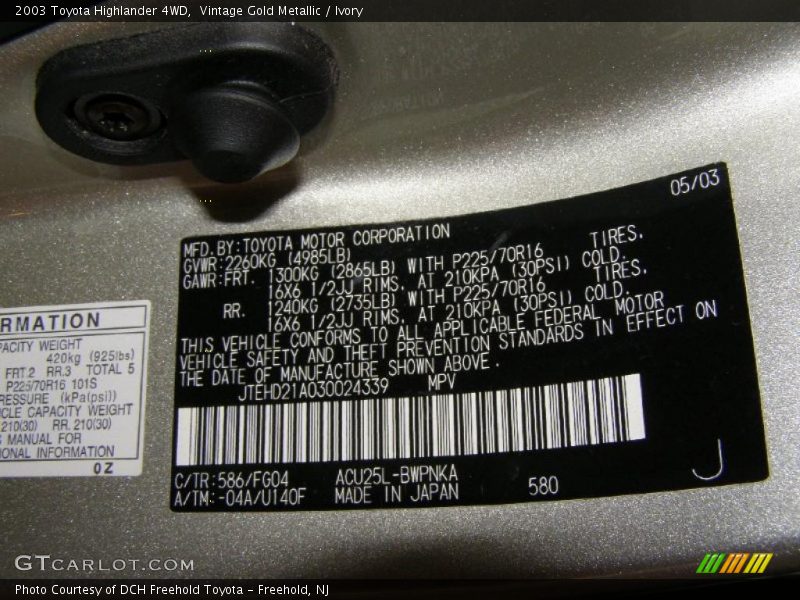 Vintage Gold Metallic / Ivory 2003 Toyota Highlander 4WD