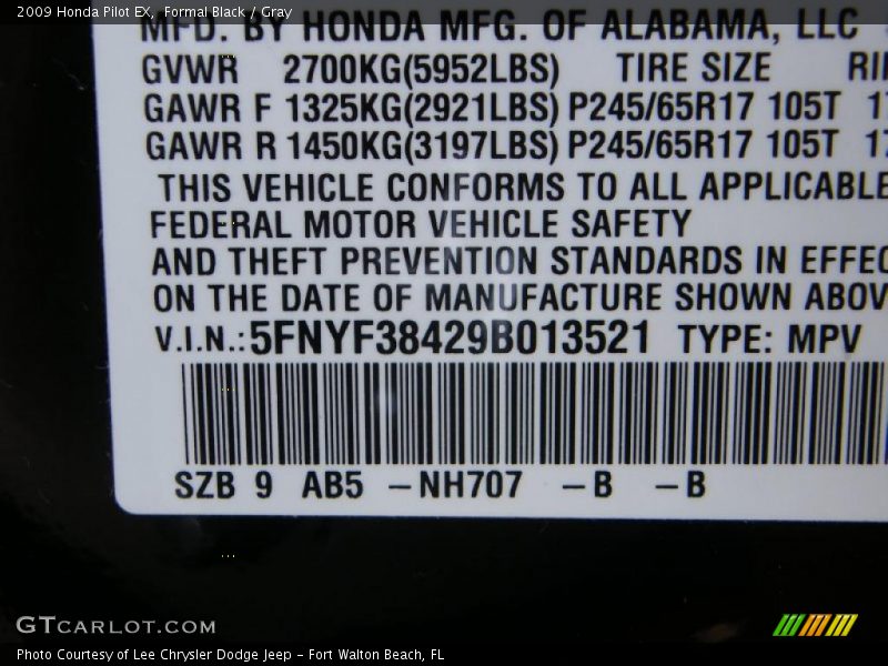 Formal Black / Gray 2009 Honda Pilot EX