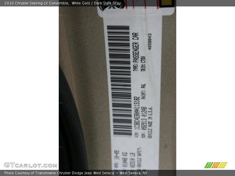 White Gold / Dark Slate Gray 2010 Chrysler Sebring LX Convertible