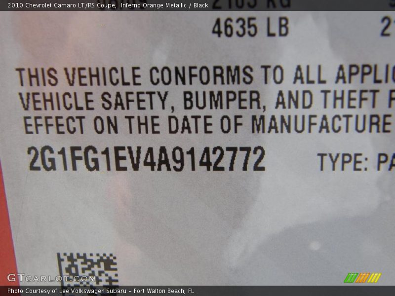 Inferno Orange Metallic / Black 2010 Chevrolet Camaro LT/RS Coupe