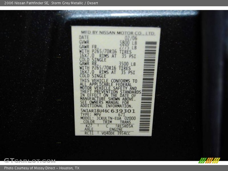 Storm Grey Metallic / Desert 2006 Nissan Pathfinder SE