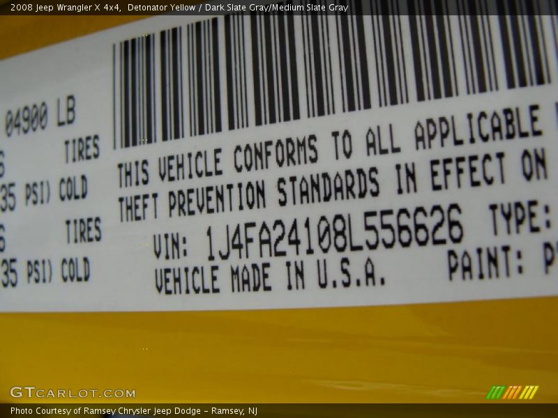 Detonator Yellow / Dark Slate Gray/Medium Slate Gray 2008 Jeep Wrangler X 4x4