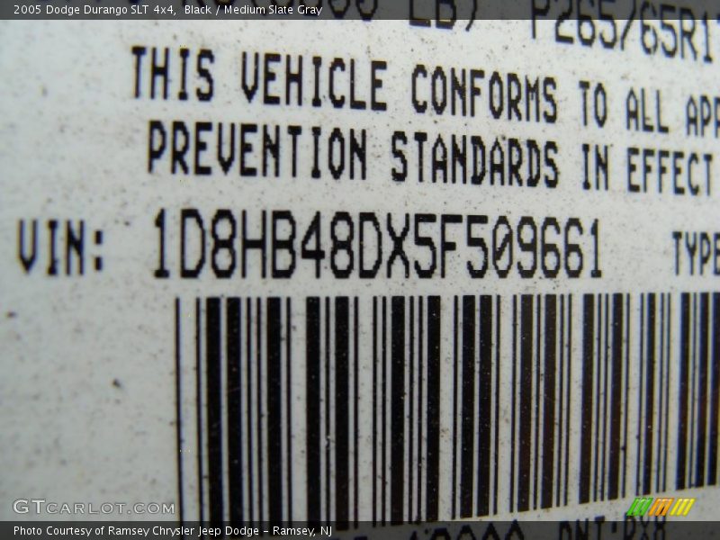 Black / Medium Slate Gray 2005 Dodge Durango SLT 4x4