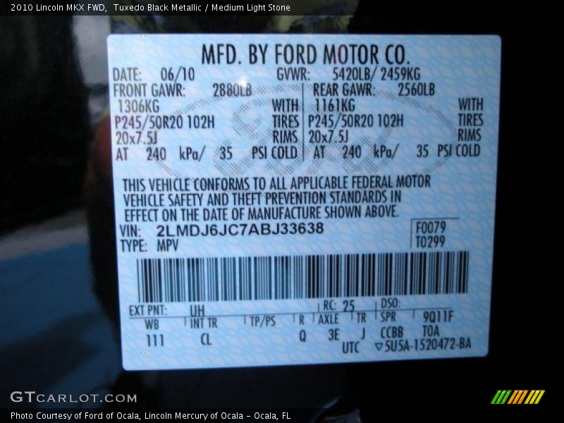 Tuxedo Black Metallic / Medium Light Stone 2010 Lincoln MKX FWD