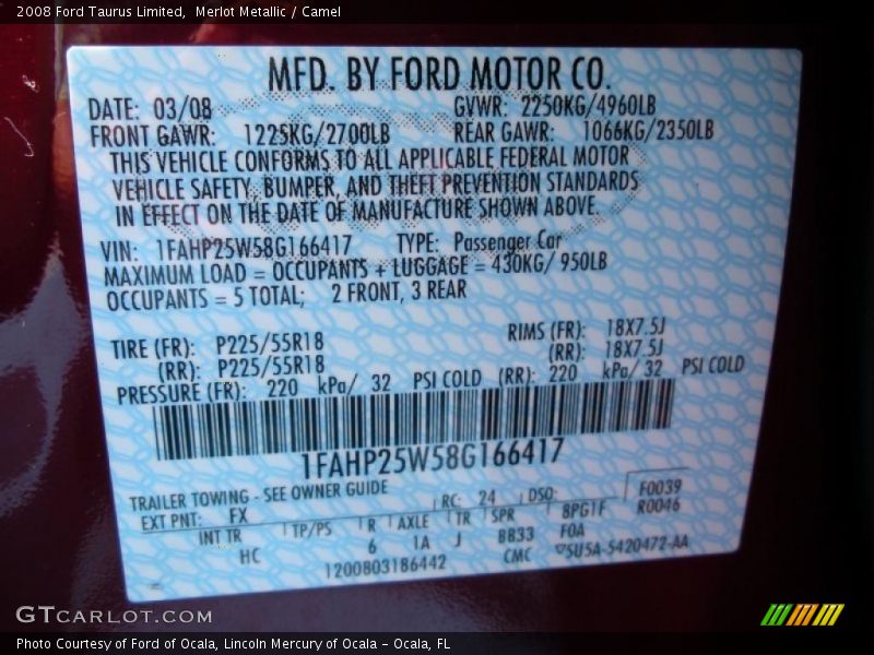 Merlot Metallic / Camel 2008 Ford Taurus Limited