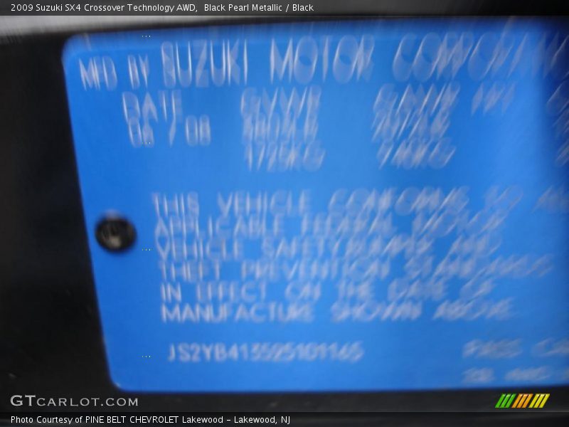Black Pearl Metallic / Black 2009 Suzuki SX4 Crossover Technology AWD