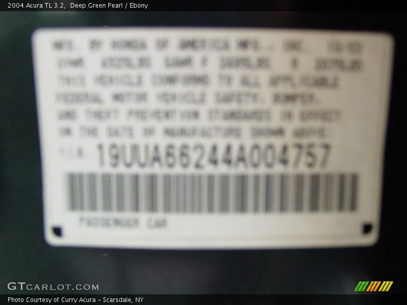 Deep Green Pearl / Ebony 2004 Acura TL 3.2