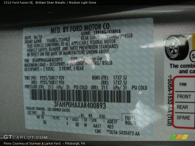 Brilliant Silver Metallic / Medium Light Stone 2010 Ford Fusion SE