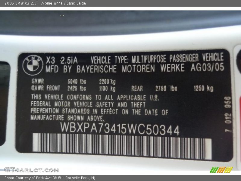 Alpine White / Sand Beige 2005 BMW X3 2.5i