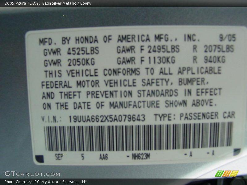 Satin Silver Metallic / Ebony 2005 Acura TL 3.2