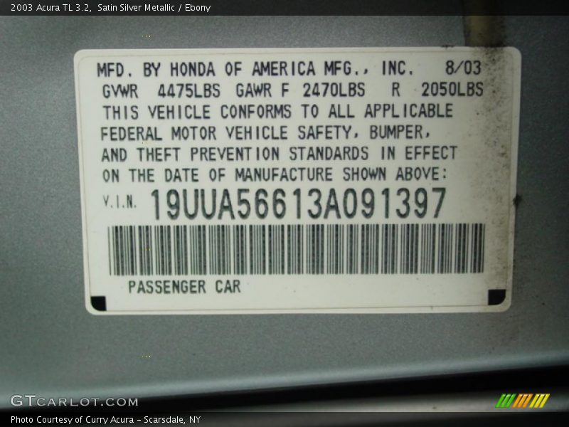 Satin Silver Metallic / Ebony 2003 Acura TL 3.2