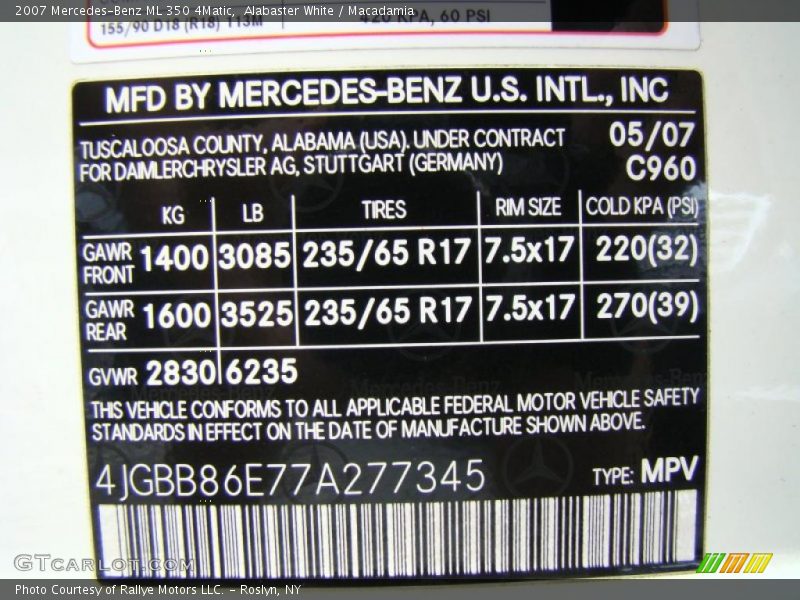 Alabaster White / Macadamia 2007 Mercedes-Benz ML 350 4Matic