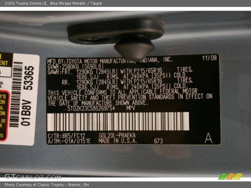 Blue Mirage Metallic / Taupe 2009 Toyota Sienna LE