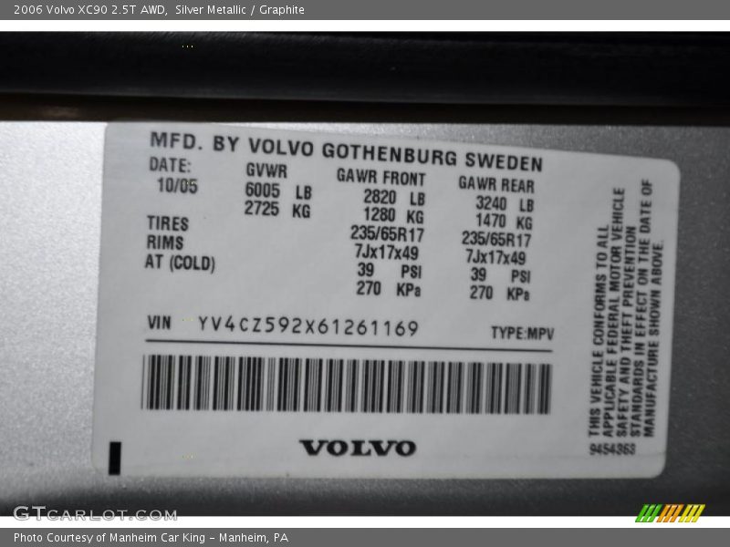 Silver Metallic / Graphite 2006 Volvo XC90 2.5T AWD
