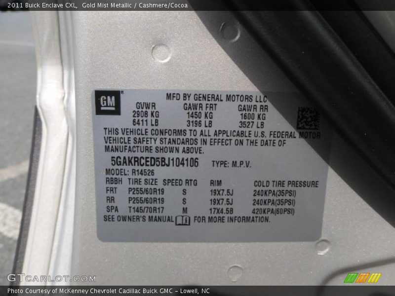 Gold Mist Metallic / Cashmere/Cocoa 2011 Buick Enclave CXL