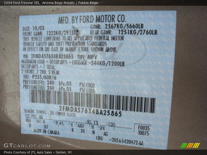 Arizona Beige Metallic / Pebble Beige 2004 Ford Freestar SES