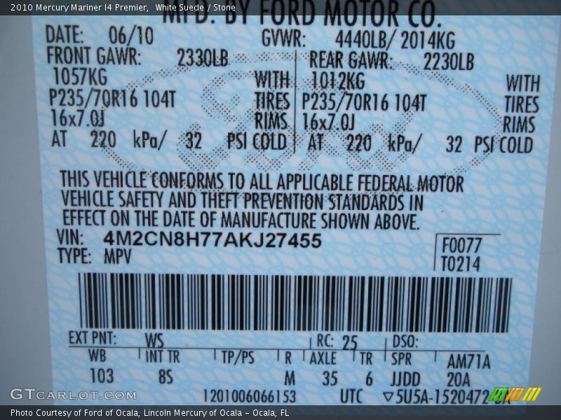 White Suede / Stone 2010 Mercury Mariner I4 Premier